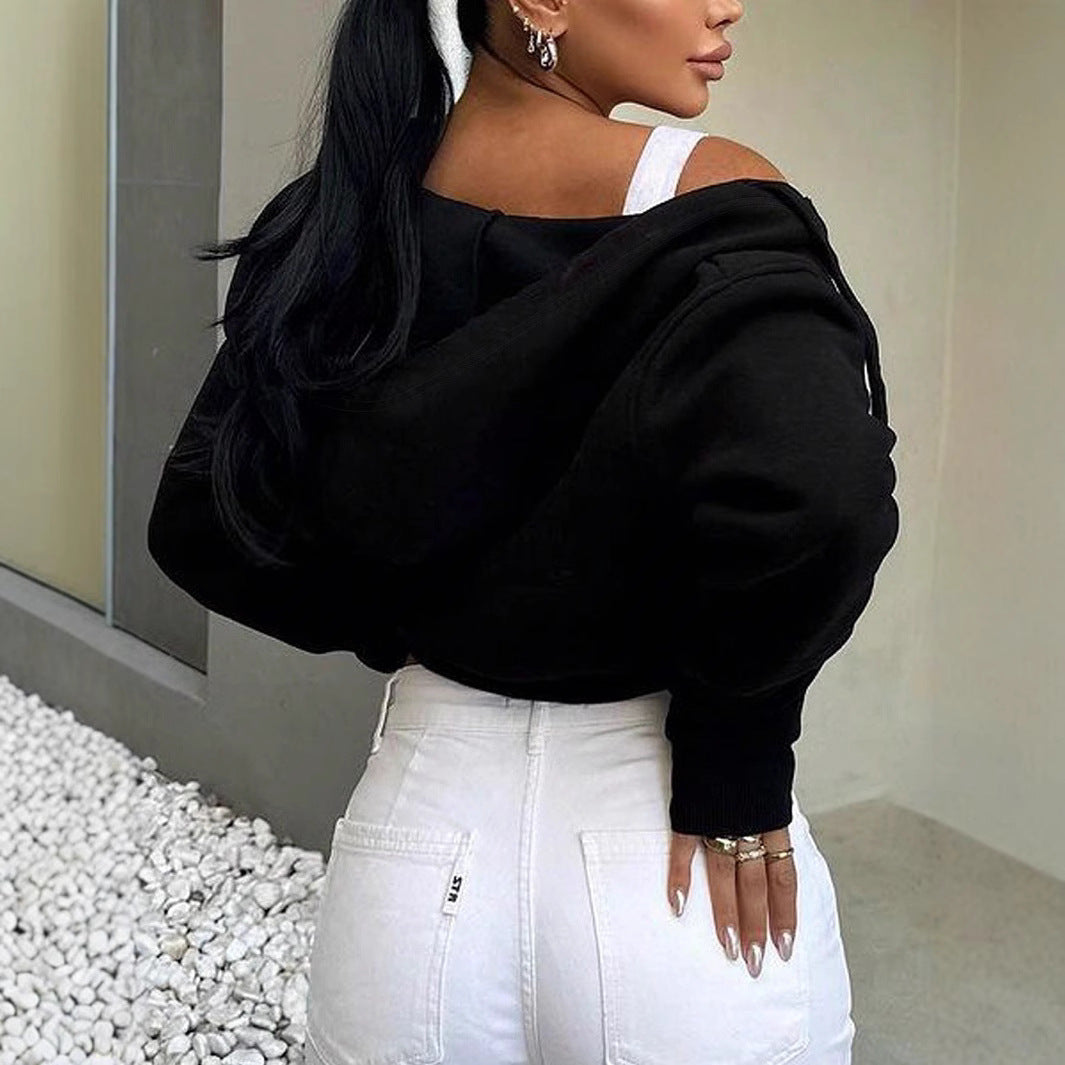 Damen cropped Sweatjacke mit Reißverschluss Drune