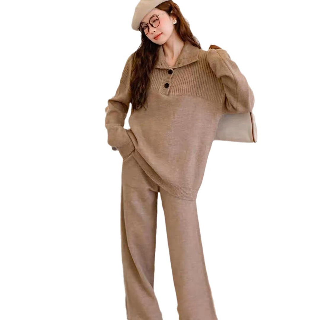Damen Strickanzug mit dekorativen Knopfdetails und weitem Schnitt Drune