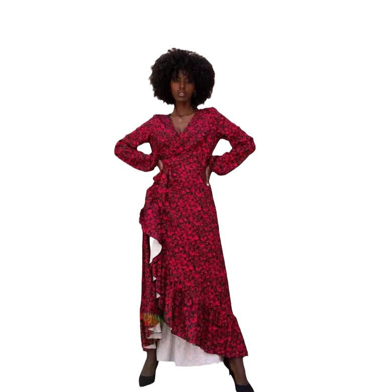 Damen Wickelkleid mit elegantem Leopardenmuster und fließendem Rock Drune