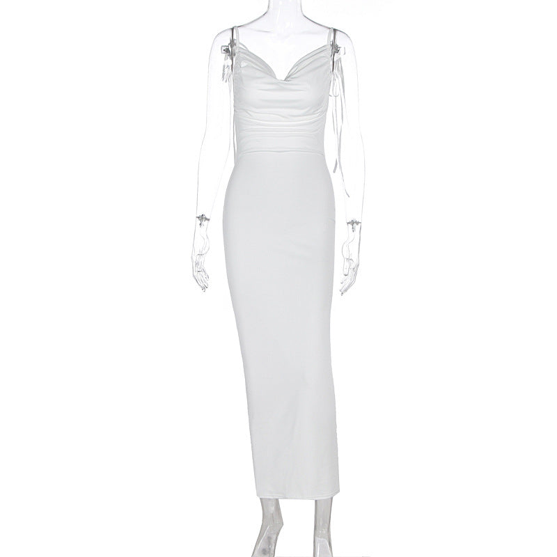 Damen Elegantes Maxikleid mit gerafftem Oberteil und verstellbaren Trägern Drune