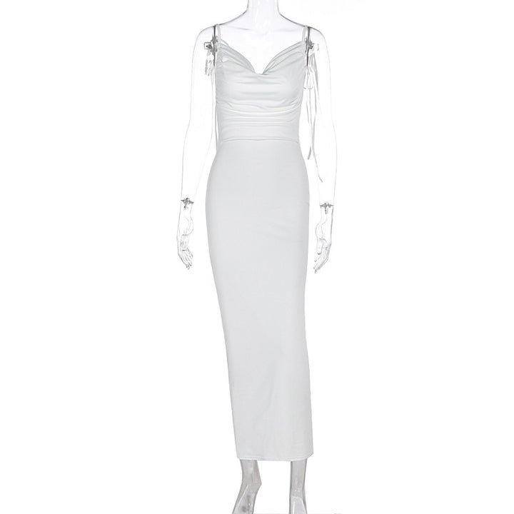 Damen Elegantes Maxikleid mit gerafftem Oberteil und verstellbaren Trägern Drune
