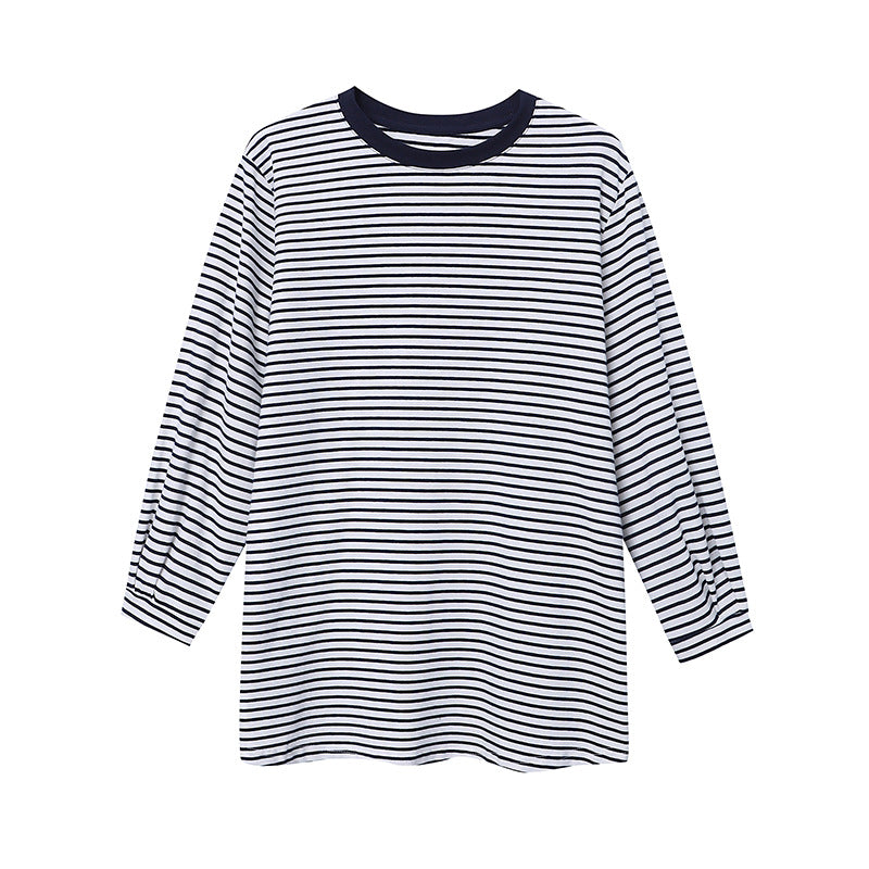 Damen lässiges gestreiftes Langarmshirt mit Rundhalsausschnitt und bequemer Passform Drune