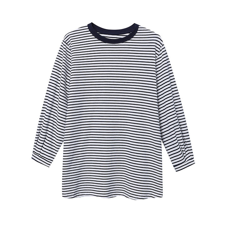 Damen lässiges gestreiftes Langarmshirt mit Rundhalsausschnitt und bequemer Passform Drune