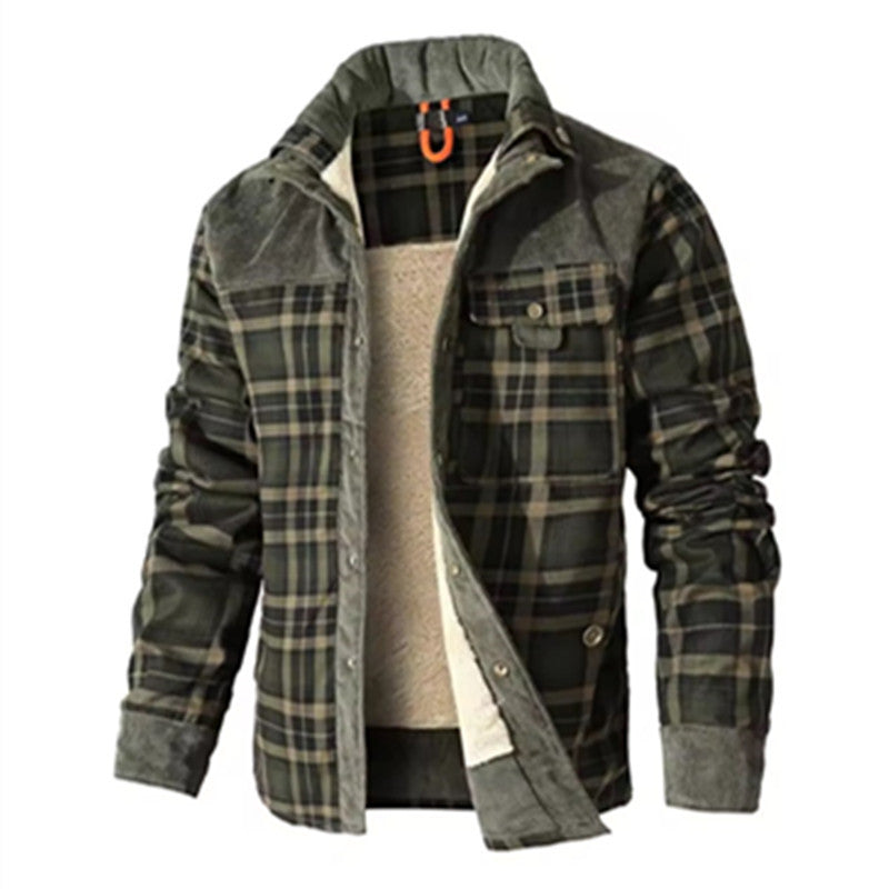 Herren Kariertes Thermo-Hemdjacke mit Teddyfutter und Cordbesatz Drune