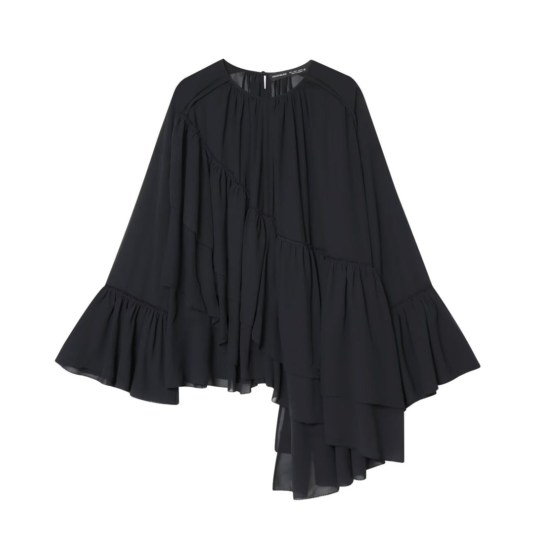 Damen asymmetrische Volant-Tunika mit Raffungen Drune