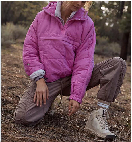 Damen Gefütterter Stepp-Anorak-Pullover mit Kapuze Drune