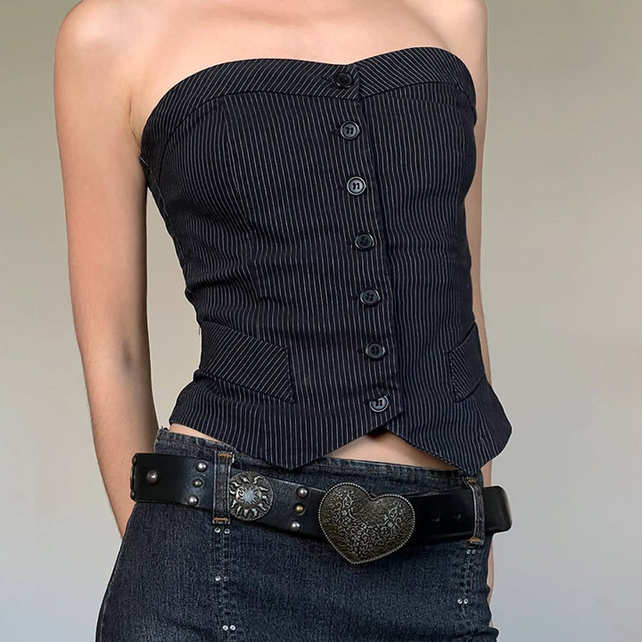 Damen ausgestelltes Bustier-Oberteil mit feinen Streifen und Knopfdetails Drune