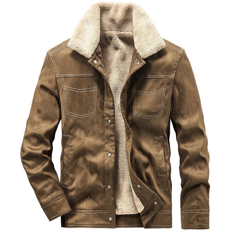 Herren Wildleder‑Optik Truckerjacke mit Teddyfutter und Druckknopfverschluss Drune