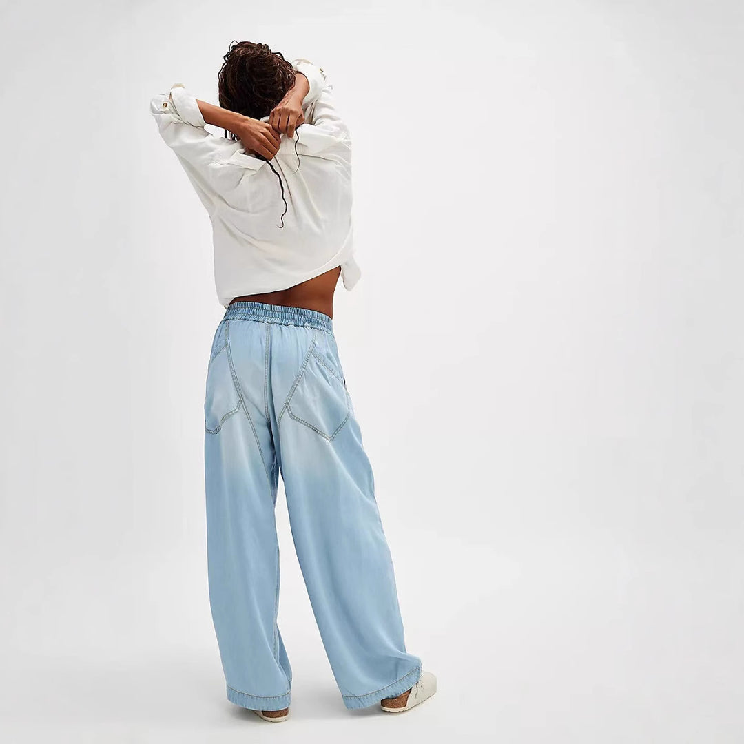 Damen nan weite Lyocell-Hose mit elastischem Kordelbund und großen aufgesetzten Fronttaschen Drune