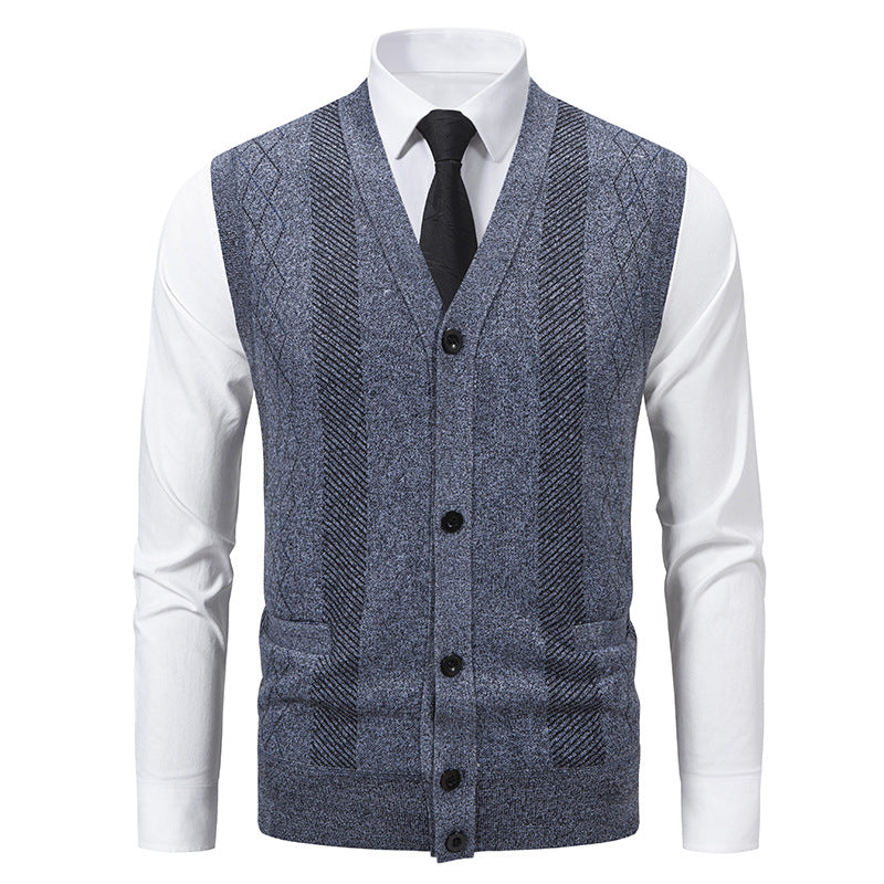 Herren Taillierte Feinstrick‑Weste mit V‑Ausschnitt, Knopfleiste und Eingrifftaschen Drune