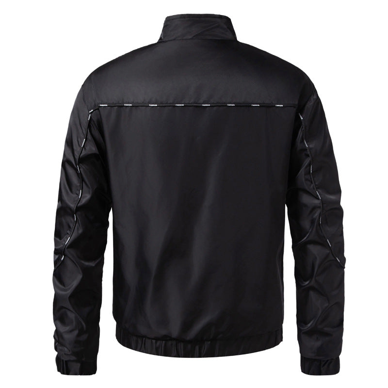 Herren Leichte Utility-Bomberjacke mit Pattentaschen, Stehkragen und elastischem Saum Drune