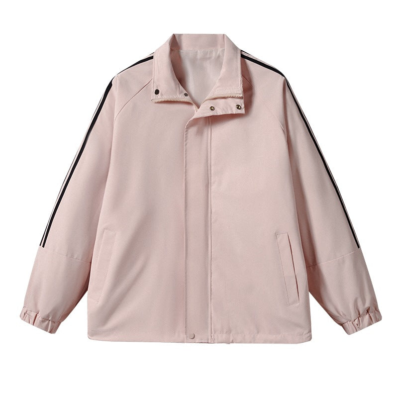 Herren Leichte Retro-Track-Übergangsjacke mit Stehkragen und Ärmelstreifen Drune