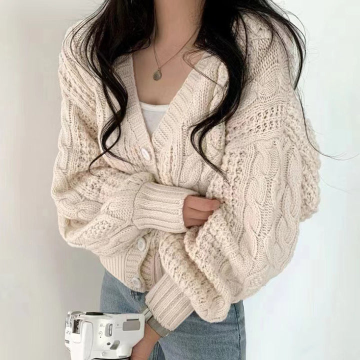 Damen Grobstrickcardigan mit voluminösen Ärmeln und strukturierter Oberfläche Drune