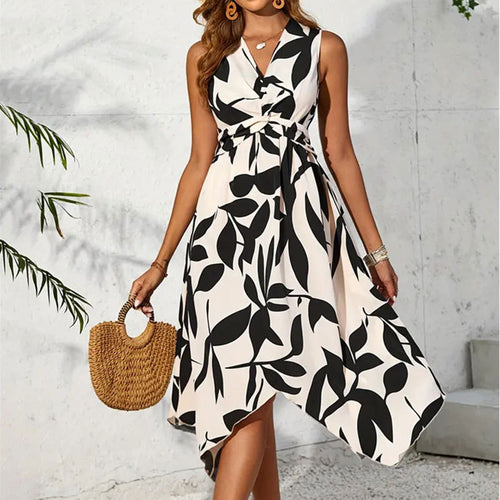 Damen Knielanges Kleid mit floralem Muster und Wickeldetail Drune
