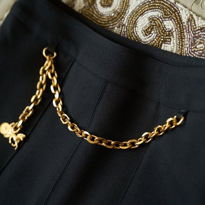 Damen Eleganter Faltenrock mit Kette Drune