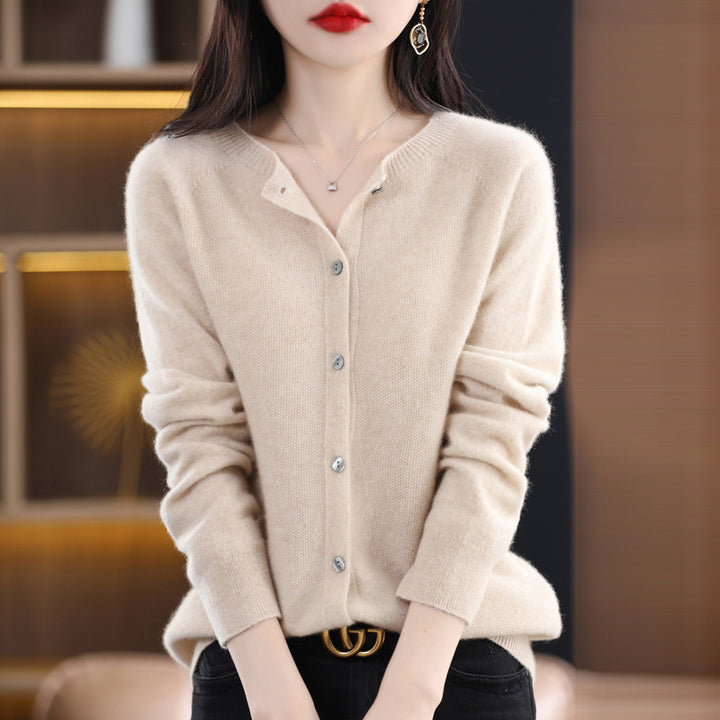Damen Kurzgeschnittener Cardigan in Mohair‑Optik mit Rundhalsausschnitt und Perlmuttknöpfen Drune