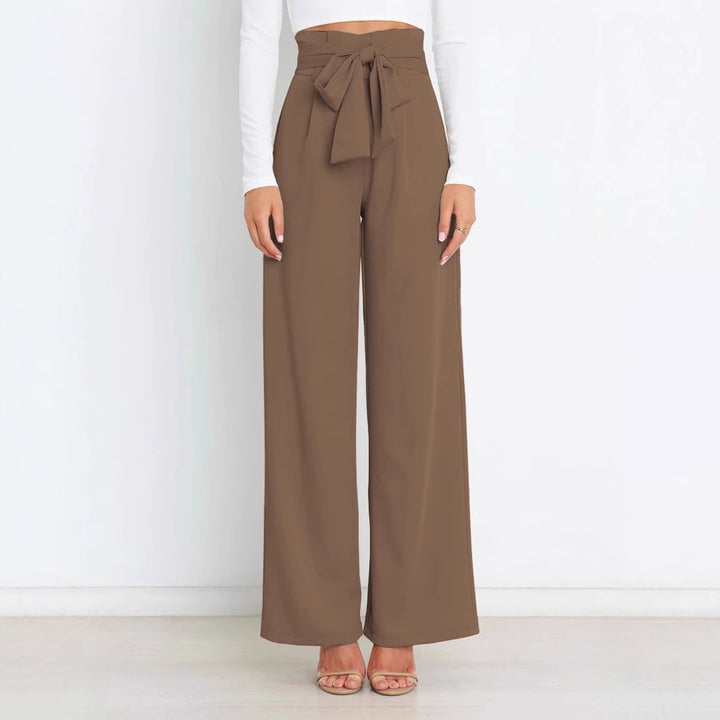 Damen Weite High-Waist Paperbag-Hose mit Bundfalten und Bindegürtel Drune