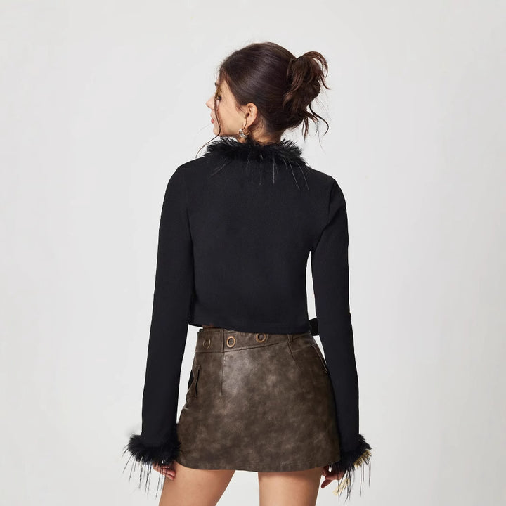 Damen kuschelige Jacke mit Federn Drune