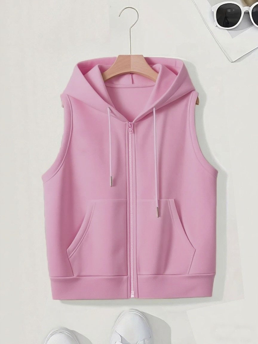 Damen Ärmellose Zip‑Hoodie‑Weste aus weichem Sweat mit Kängurutaschen Drune