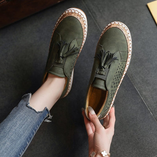 Damen perforierter Tassel-Slip-On Loafer mit Korkoptik-Plateau und gepolstertem Komfortfußbett Drune