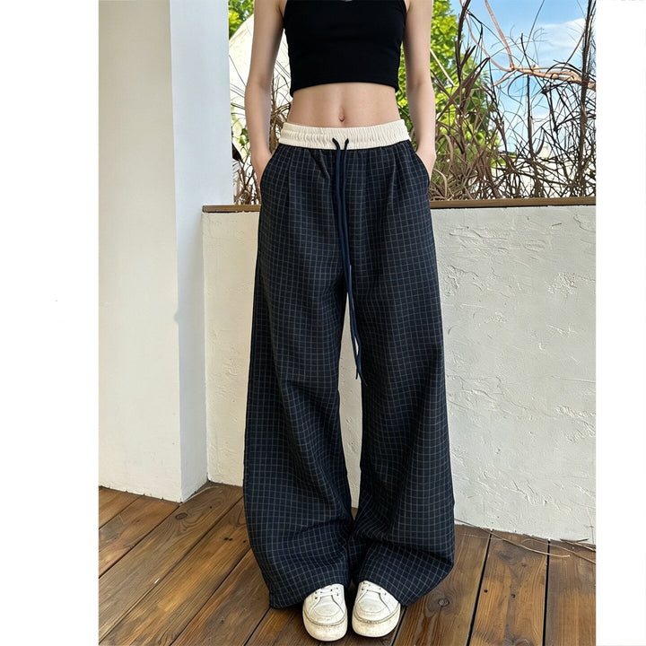 Damen Lässige Karohose mit elastischem Bund Drune