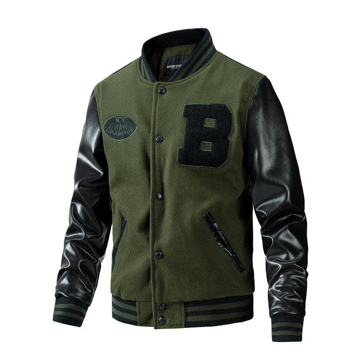 Herren stylische Collegejacke mit Lederärmeln Drune
