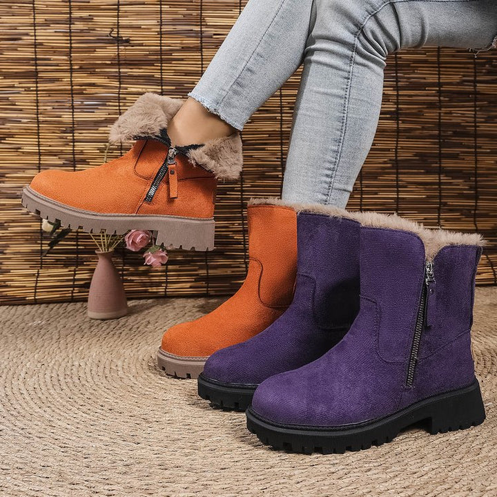 Damen Gefütterte Wildlederoptik Stiefeletten mit Teddyfutter, seitlichem Reißverschluss und profilierter Gummisohle Drune