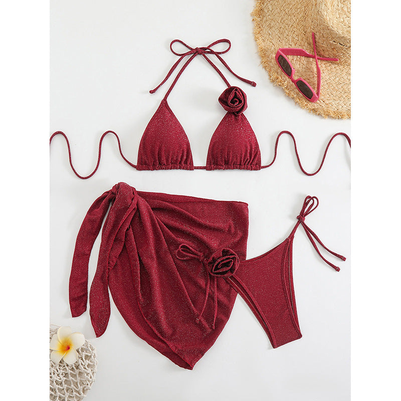 Damen Glitzernder Triangel-Bikini mit elegantem Wickelrock Drune