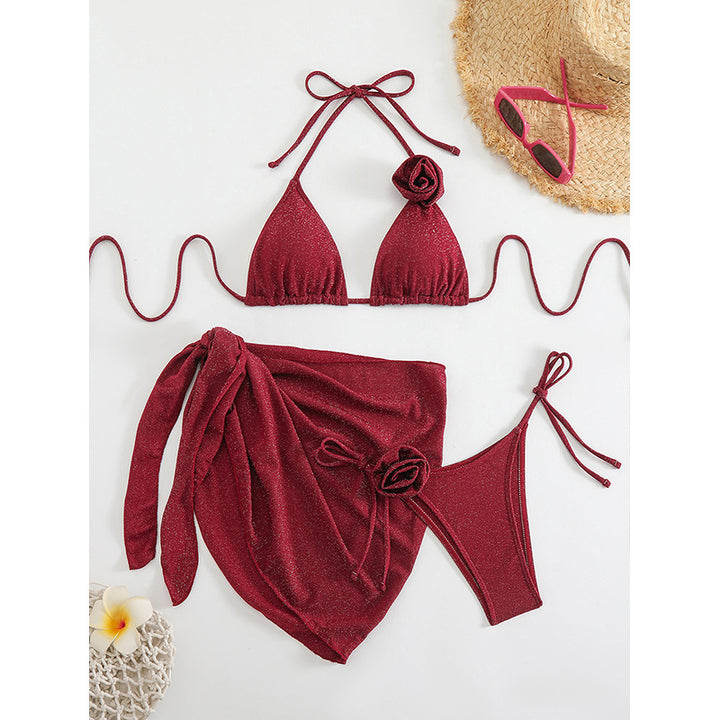 Damen Glitzernder Triangel-Bikini mit elegantem Wickelrock Drune