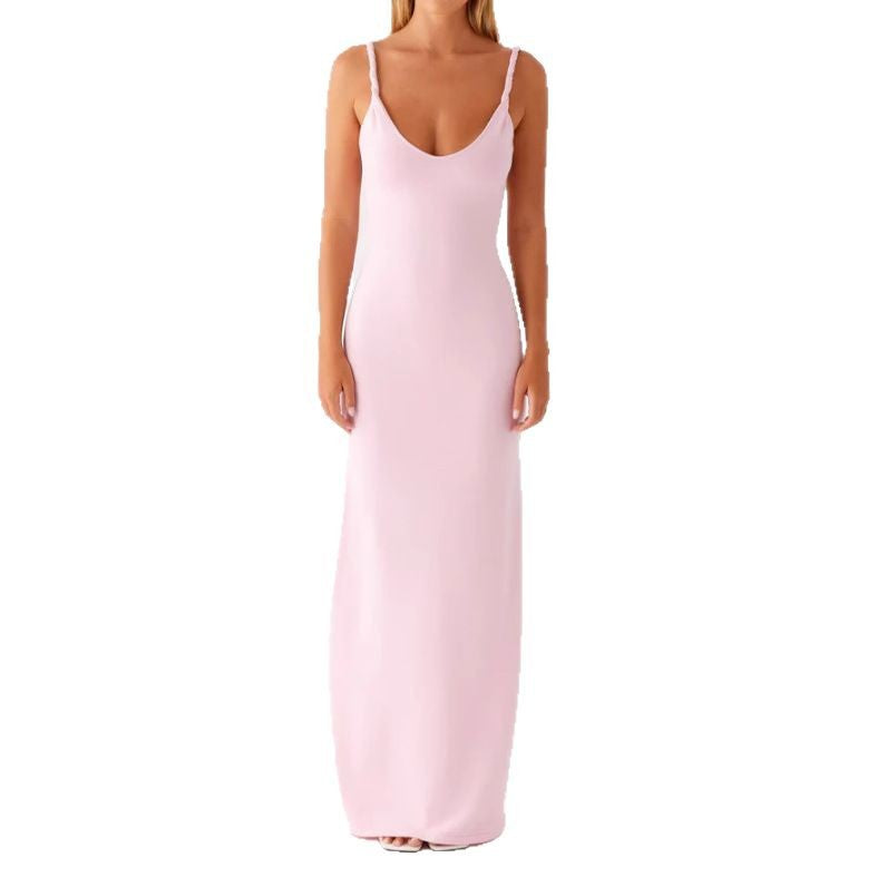 Damen Maxikleid mit schmalen Spaghettiträgern und elegantem V-Ausschnitt Drune