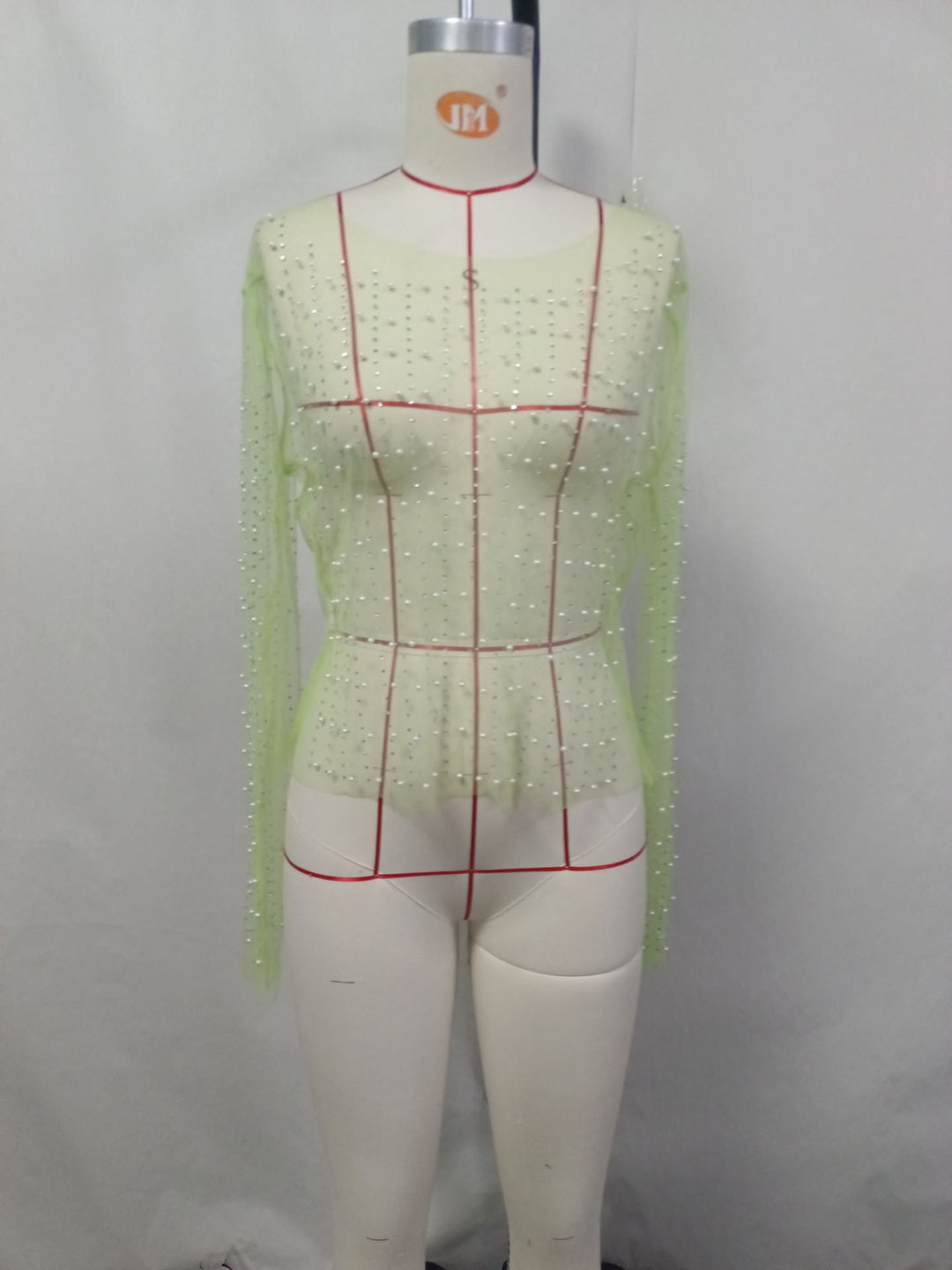 Damen glitzerndes Langarm-Top mit Strassverzierungen Drune