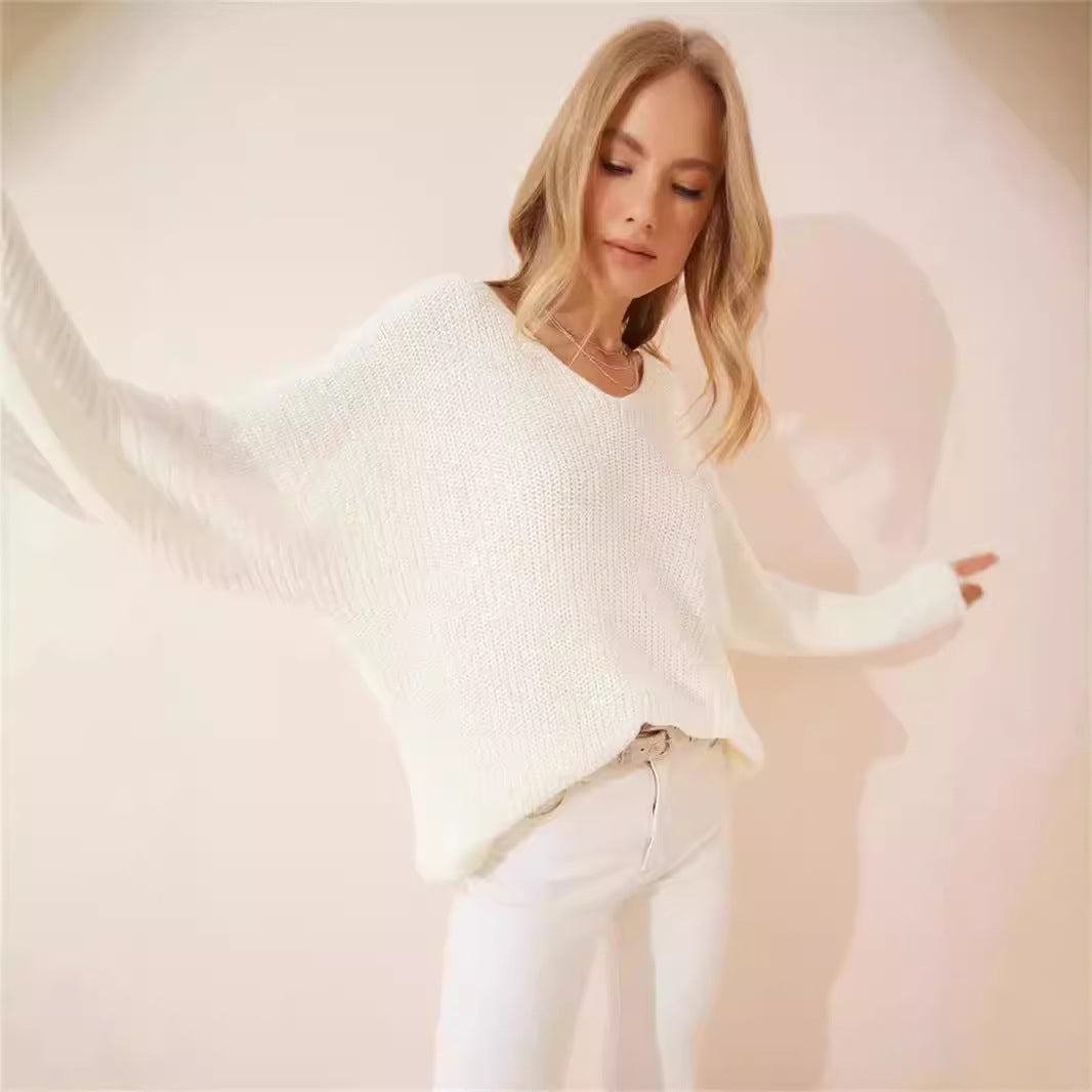 Damen lässiger Strickpullover mit modernem V-Ausschnitt Drune