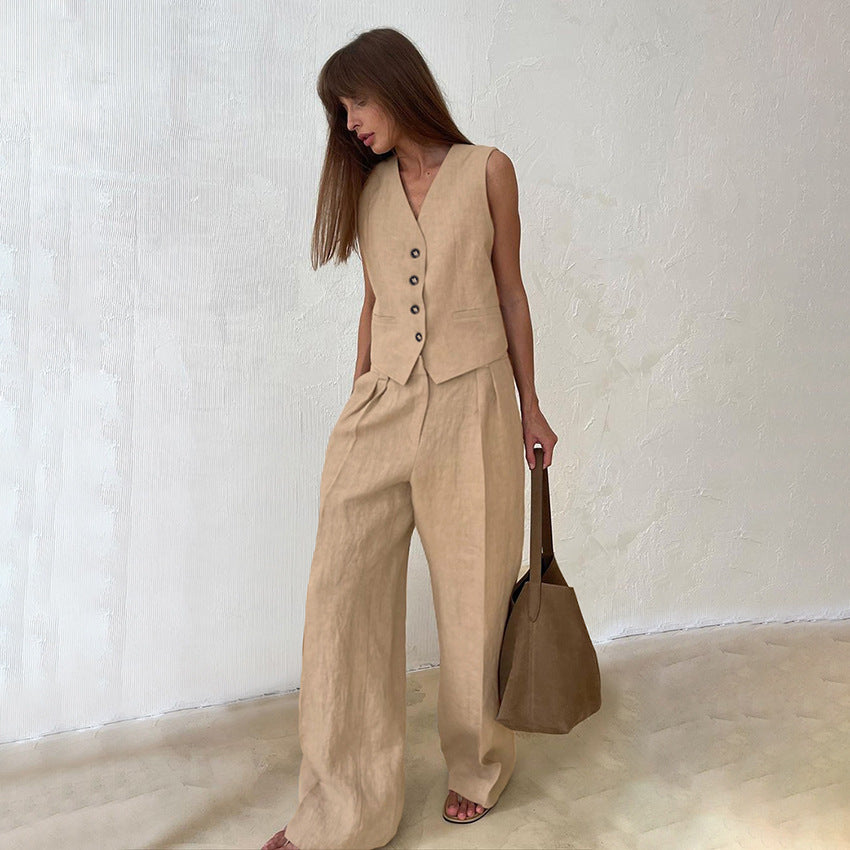 Damen elegante Anzug-Weste mit taillierter Passform und Weitem Bein Drune