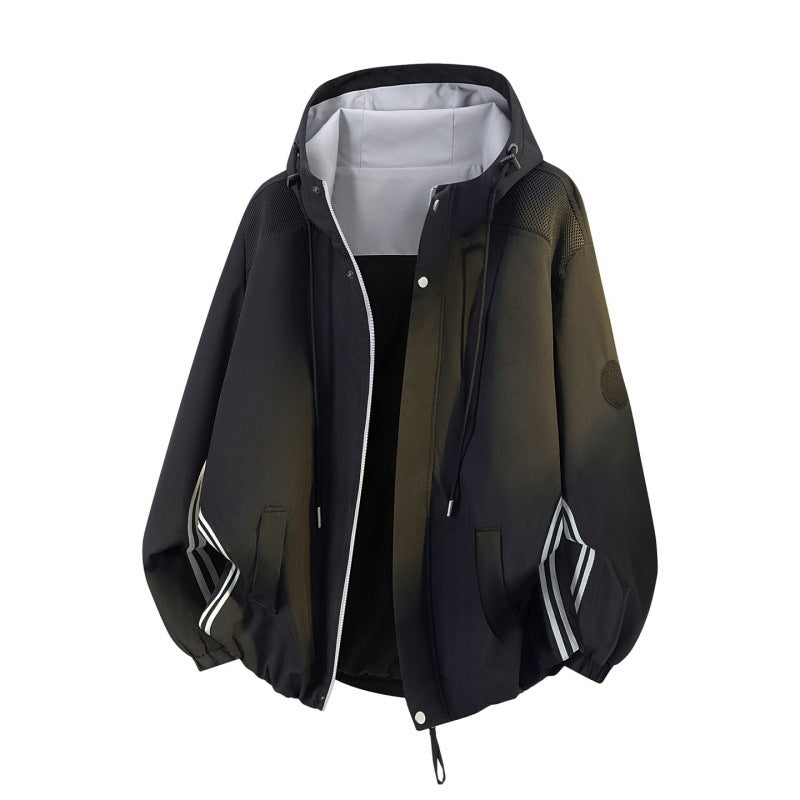 Herren Sportlich-urbane Oversize Windbreaker-Jacke mit Kapuze, reflektierenden Einsatzstreifen und elastischem Saum Drune