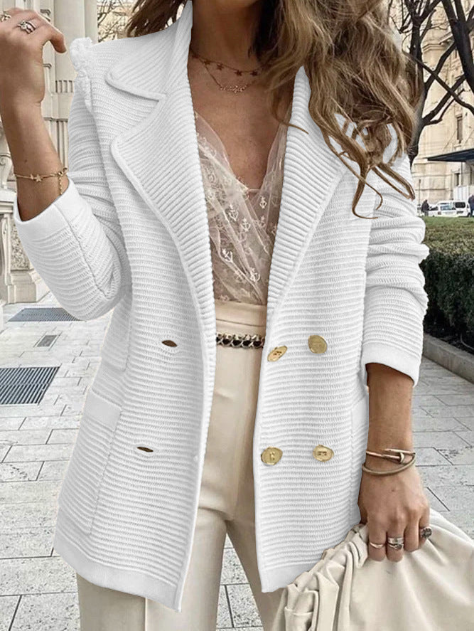 Damen Strukturierter Strick-Blazer mit Reverskragen und Doppelknopfleiste Drune