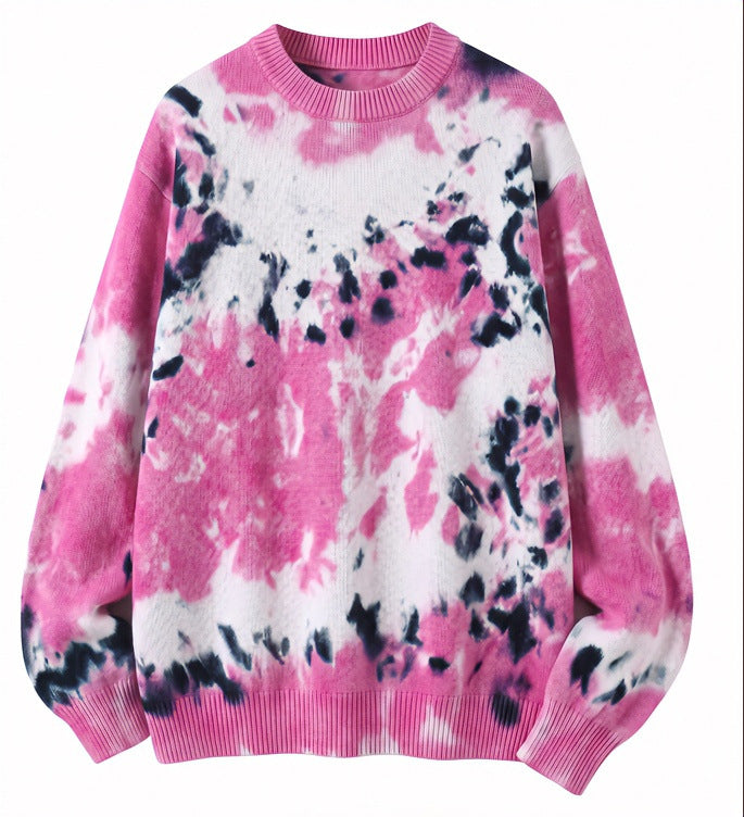 Herren Oversized Batik-Pullover mit Rundhalsausschnitt und Rippbündchen Drune