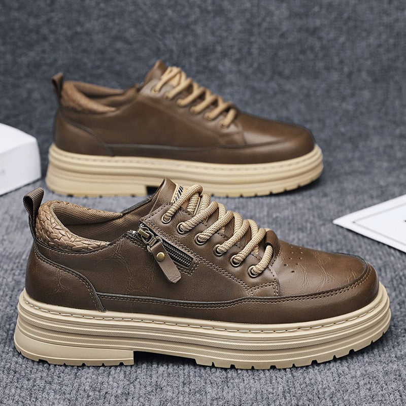 Herren robuste Lederoptik Plateau-Sneaker mit seitlichem Reißverschluss, gepolstertem Knöchelkragen und griffiger Wellenlaufsohle Drune