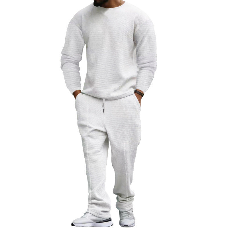 Herren nan strukturiertes Lounge-Set mit Rundhals-Pullover und schmal zulaufender Naht-Jogginghose Drune