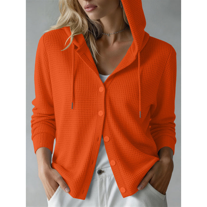 Damen Kapuzen-Strickjacke mit Waffelstruktur und Knopfleiste Drune