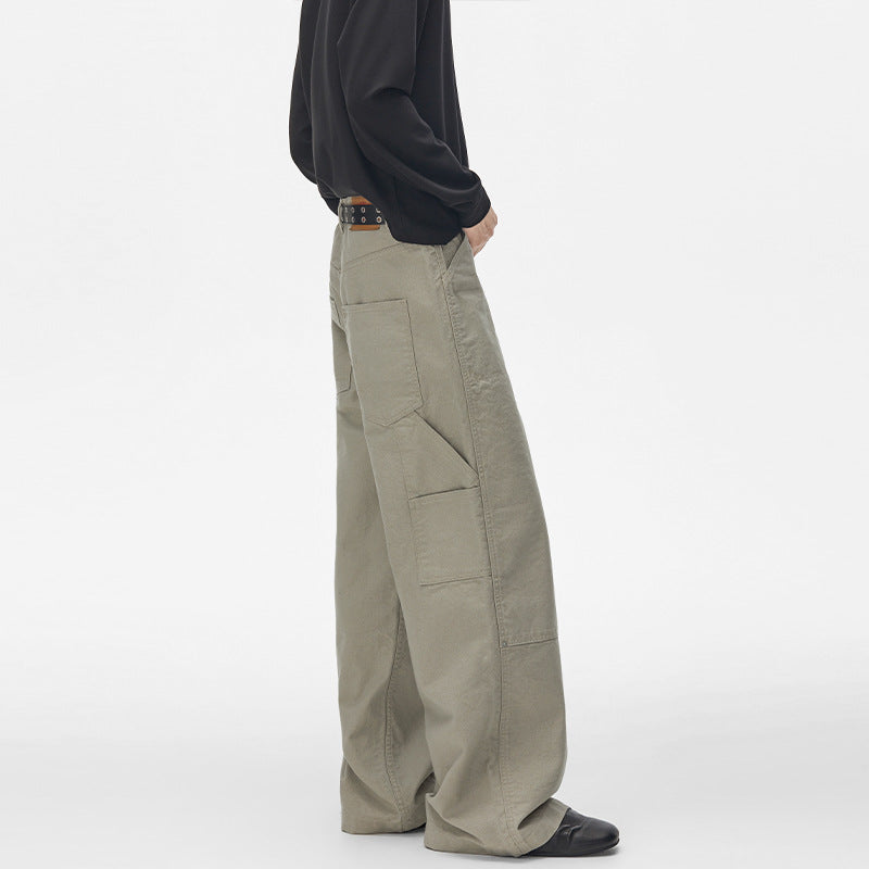 Herren Extraweite Canvas-Utility-Hose mit geteilten Beinen und Druckknopf-Details Drune