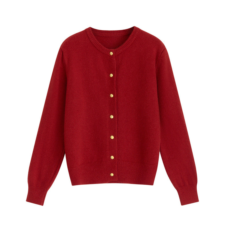 Drune | Strickjacke - Retro Rundhalsausschnitt - Kleine goldene Knopfdetails