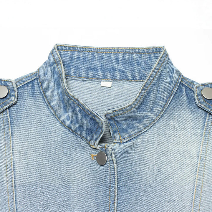 Damen Jeans-Kurzjacke im Utility-Stil mit Schulterklappen Drune