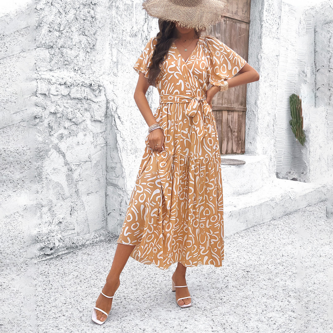 Damen Wickelmaxikleid mit luftigen Ärmeln und floralem Muster Drune