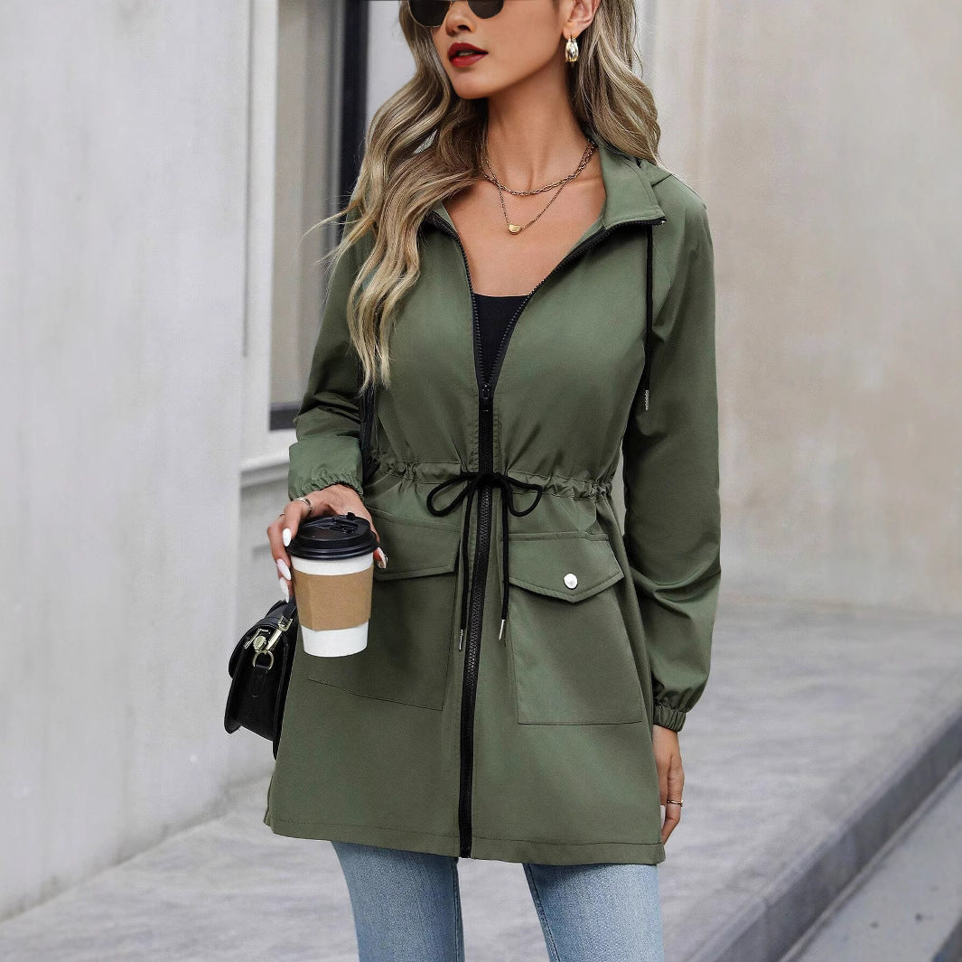 Damen praktische Kapuzenjacke mit verstellbarem Bund und Taschen Drune