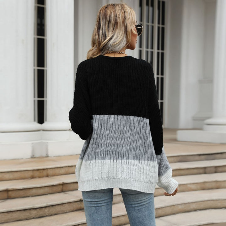 Damen Oversize-Feinstrickpullover mit breiten Blockstreifen und Rundhalsausschnitt Drune