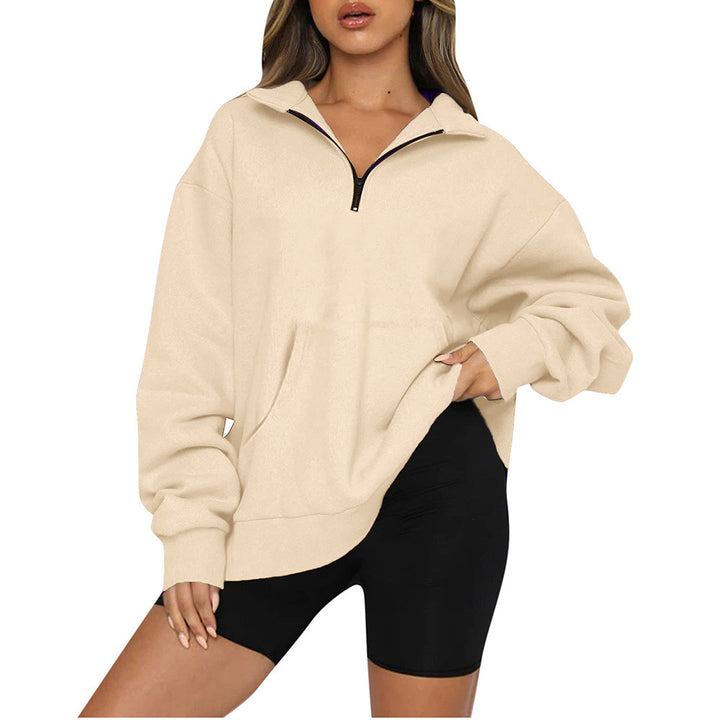 Damen nan Oversize-Halbzip-Kapuzenpullover mit Kängurutasche und verlängertem Saum Drune