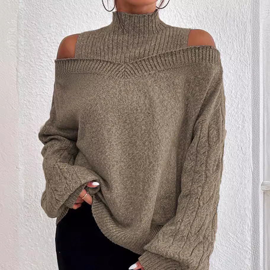 Damen Pullover mit schulterfreien Ärmeln und hohem Kragen Drune