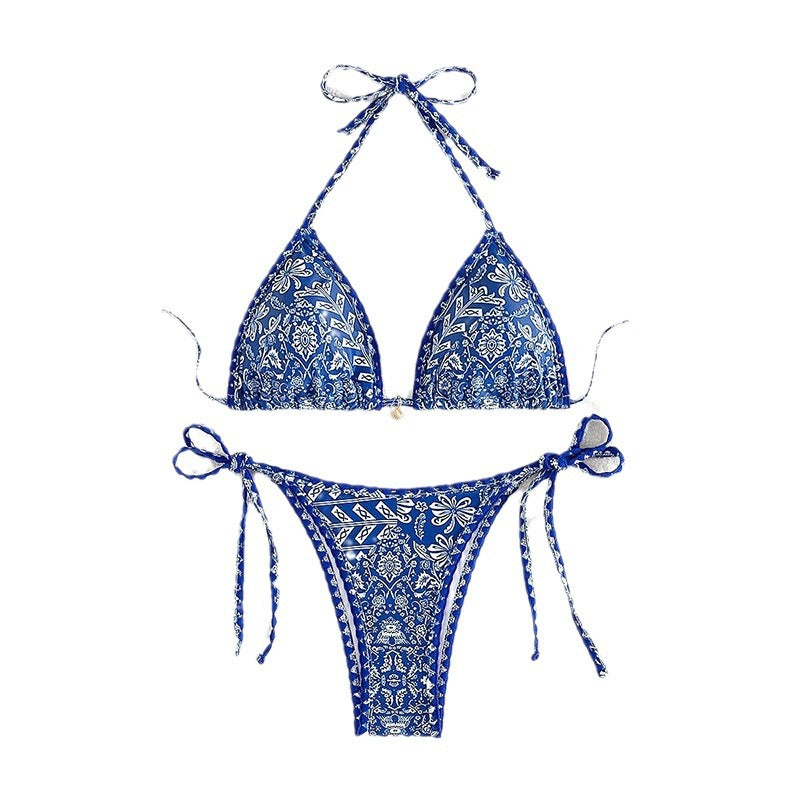 Damen Triangel-Bikini mit verstellbaren Bindebändern und floralem Print Drune