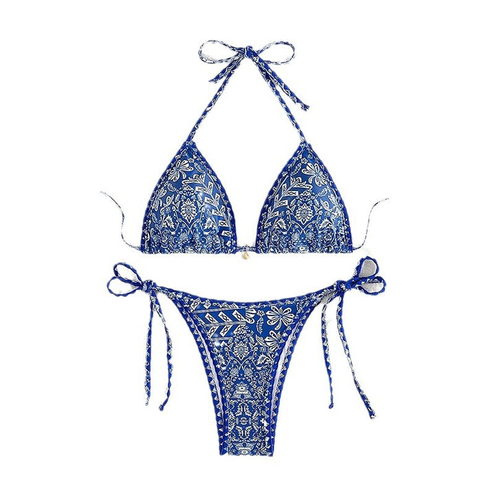 Damen Triangel-Bikini mit verstellbaren Bindebändern und floralem Print Drune