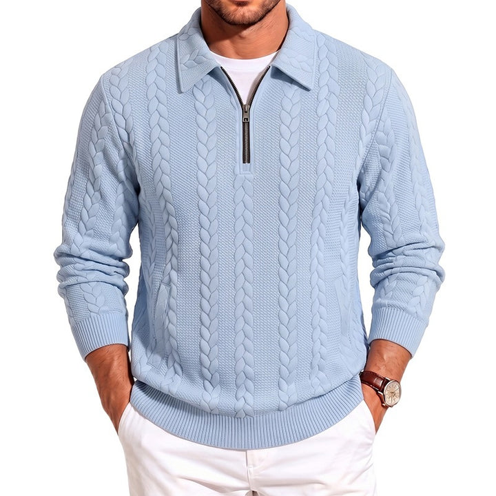 Herren Feinstrukturierter Strickpullover mit Halbzip-Kragen und Zopfmuster Drune